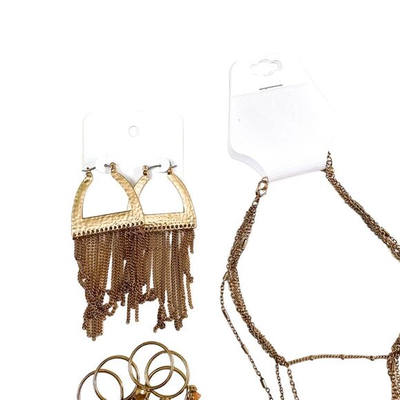 Gold Variety Necklace Dangle Chain Earrings Gold Multicolor Stone Bundle - Picture 5 of 5